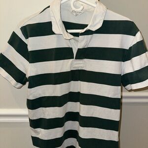 J. Crew Men’s Dark Green & White Striped Heavyweight Rugby Polo Shirt